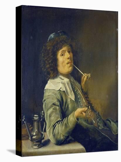 Man Smoking a Pipe and an Empty Wineglass-Jan Miense Molenaer-Stretched Canvas