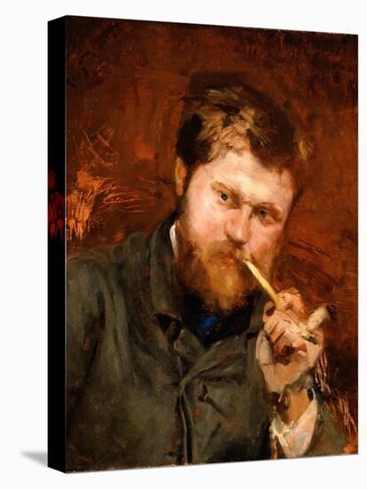Man Smoking a Pipe, c.1875-Jean Alexandre Joseph Falguiere-Stretched Canvas