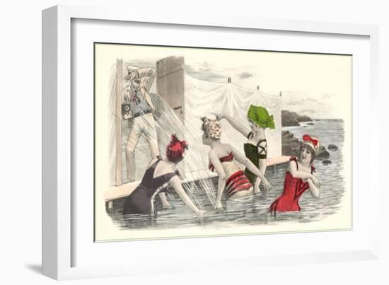 Man Snapping Picture of Bathing Beauties-null-Framed Art Print