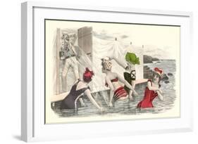 Man Snapping Picture of Bathing Beauties-null-Framed Art Print