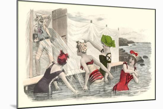 Man Snapping Picture of Bathing Beauties-null-Mounted Art Print