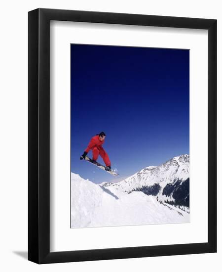 Man Snowboarding (Mid-Air), Arapahoe Basin, CO-null-Framed Premium Photographic Print