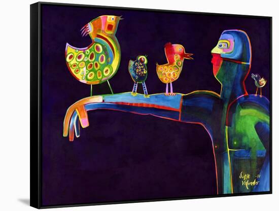 Man Speaking with Birds-Susse Volander-Framed Stretched Canvas