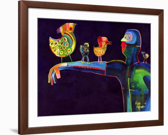 Man Speaking with Birds-Susse Volander-Framed Art Print