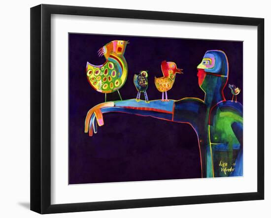 Man Speaking with Birds-Susse Volander-Framed Art Print