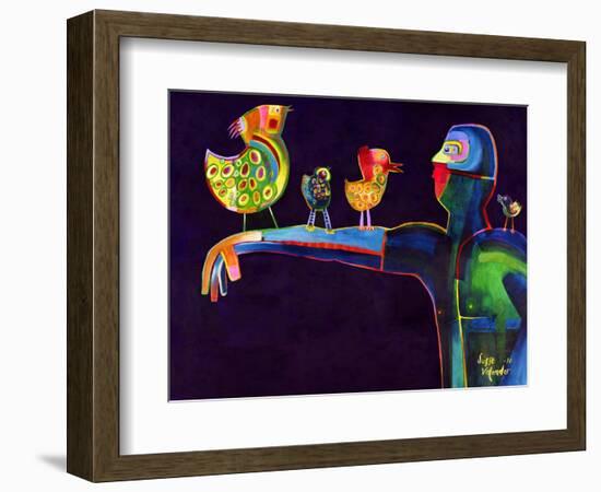 Man Speaking with Birds-Susse Volander-Framed Art Print