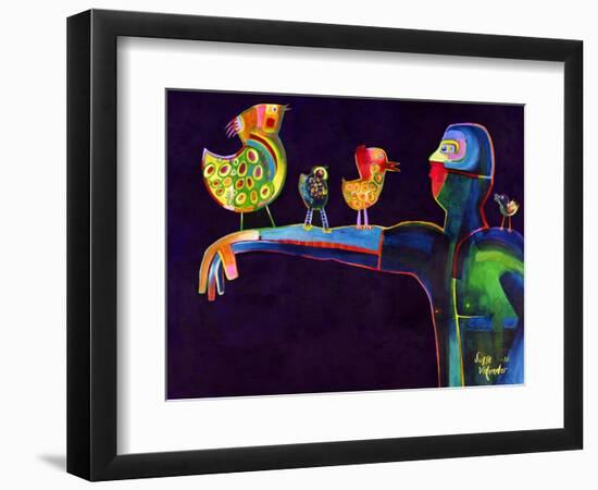 Man Speaking with Birds-Susse Volander-Framed Art Print