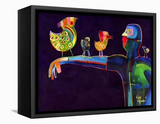 Man Speaking with Birds-Susse Volander-Framed Stretched Canvas