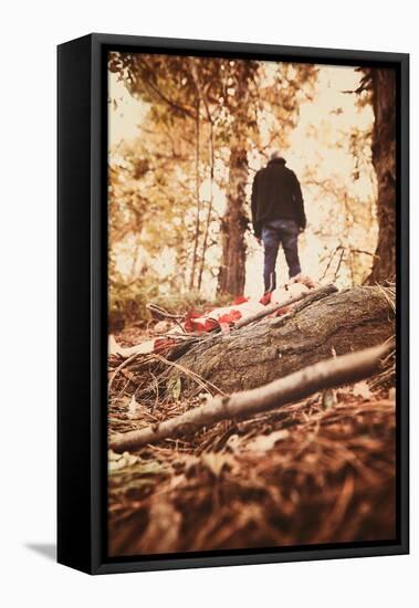 Man Standing in Woods-Steve Allsopp-Framed Stretched Canvas