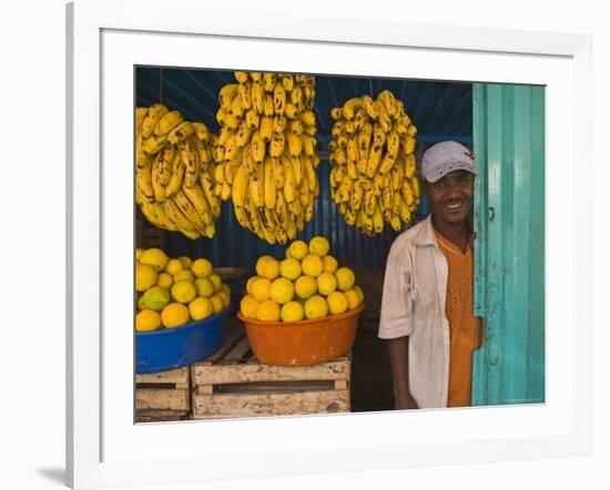 Man Standing Next to Bananas in a Market Stall in Gonder, Gonder, Ethiopia, Africa-Gavin Hellier-Framed Photographic Print