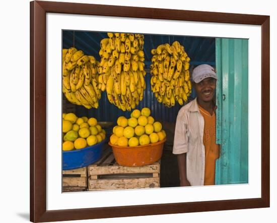 Man Standing Next to Bananas in a Market Stall in Gonder, Gonder, Ethiopia, Africa-Gavin Hellier-Framed Photographic Print