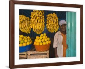 Man Standing Next to Bananas in a Market Stall in Gonder, Gonder, Ethiopia, Africa-Gavin Hellier-Framed Photographic Print