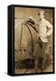Man Standing Next to His Penny-Farthing, C.1890-null-Framed Stretched Canvas