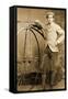 Man Standing Next to His Penny-Farthing, C.1890-null-Framed Stretched Canvas