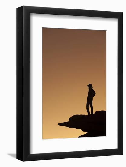 Man standing on rock surveying the view. (MR)-Brenda Tharp-Framed Photographic Print