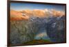 Man standing on rocks looking at clouds at sunset over lake Limmernsee, aerial view-Roberto Moiola-Framed Photographic Print