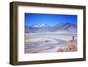 Man Standing on Rocks Looking over Miscanti Laguna, Turquoise Mineral Lake, San Pedro De Atacama-Kimberly Walker-Framed Photographic Print