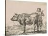 Man standing with bull-Adriaen van de Velde-Stretched Canvas