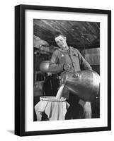 Man Straining Milk into a Can Through a Piece of Cloth-Hansel Mieth-Framed Photographic Print