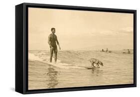 Man Surfing with Dog-null-Framed Stretched Canvas