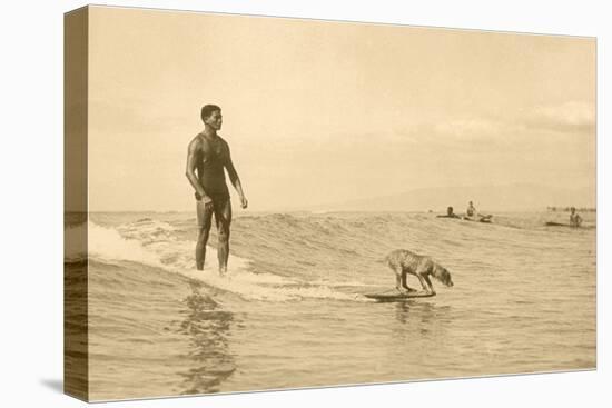 Man Surfing with Dog-null-Stretched Canvas