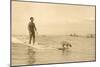 Man Surfing with Dog-null-Mounted Premium Giclee Print