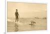 Man Surfing with Dog-null-Framed Art Print