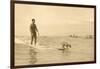 Man Surfing with Dog-null-Framed Art Print