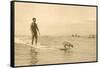 Man Surfing with Dog-null-Framed Stretched Canvas