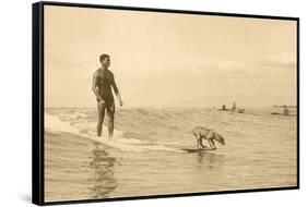 Man Surfing with Dog-null-Framed Stretched Canvas