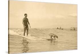 Man Surfing with Dog-null-Stretched Canvas