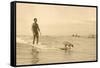 Man Surfing with Dog-null-Framed Stretched Canvas