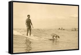 Man Surfing with Dog-null-Framed Stretched Canvas