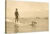 Man Surfing with Dog-null-Stretched Canvas