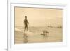 Man Surfing with Dog-null-Framed Art Print