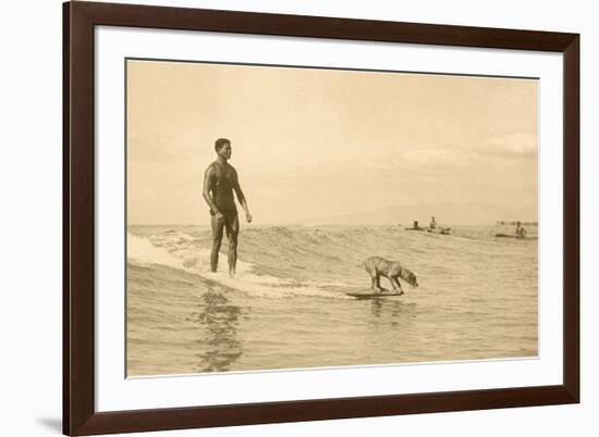Man Surfing with Dog-null-Framed Art Print