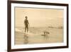 Man Surfing with Dog-null-Framed Art Print