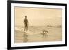 Man Surfing with Dog-null-Framed Art Print