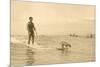 Man Surfing with Dog-null-Mounted Art Print