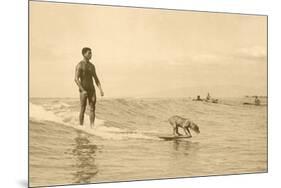 Man Surfing with Dog-null-Mounted Art Print