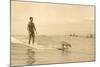 Man Surfing with Dog-null-Mounted Art Print