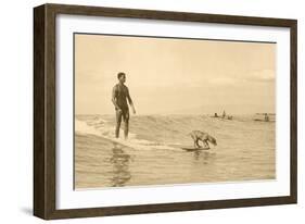 Man Surfing with Dog-null-Framed Art Print