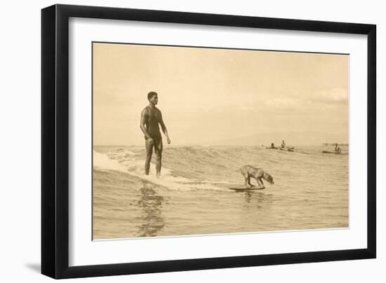 Man Surfing with Dog-null-Framed Art Print