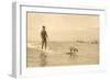 Man Surfing with Dog-null-Framed Art Print