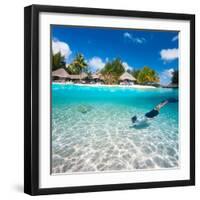 Man Swimming in a Tropical Lagoon in Front of Exotic Island-BlueOrange Studio-Framed Photographic Print