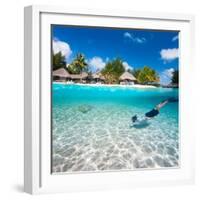 Man Swimming in a Tropical Lagoon in Front of Exotic Island-BlueOrange Studio-Framed Photographic Print