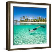 Man Swimming in a Tropical Lagoon in Front of Exotic Island-BlueOrange Studio-Framed Photographic Print