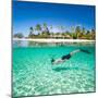 Man Swimming in a Tropical Lagoon in Front of Exotic Island-BlueOrange Studio-Mounted Photographic Print