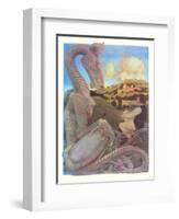 Man Talking with Dragon-null-Framed Art Print