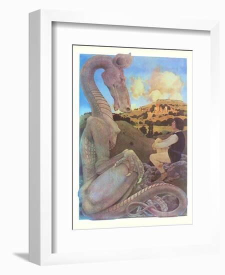 Man Talking with Dragon-null-Framed Art Print